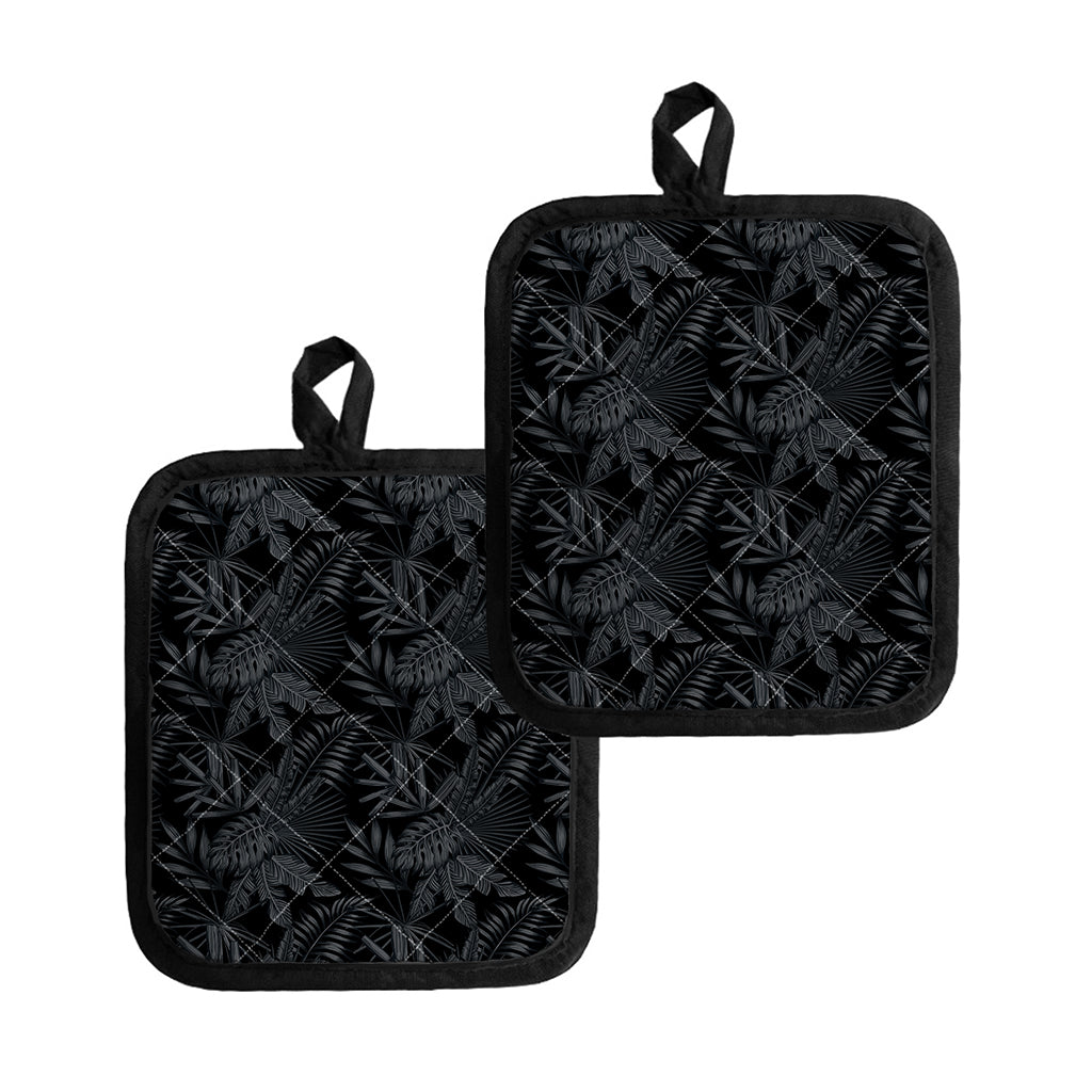 Black Palm Leaf Aloha Pattern Print Pot Holders