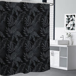 Black Palm Leaf Aloha Pattern Print Premium Shower Curtain