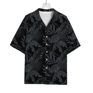 Black Palm Leaf Aloha Pattern Print Rayon Hawaiian Shirt