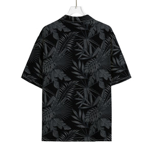 Black Palm Leaf Aloha Pattern Print Rayon Hawaiian Shirt