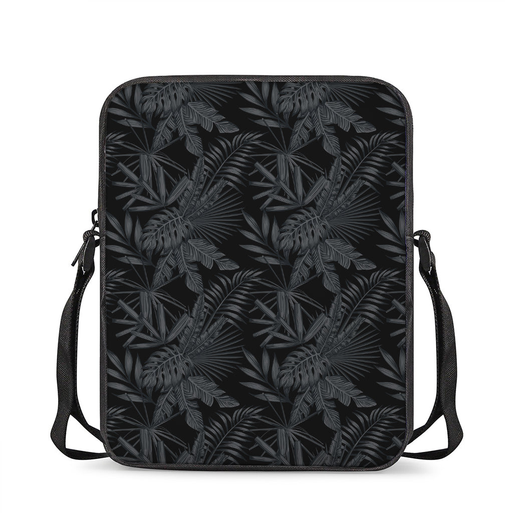 Black Palm Leaf Aloha Pattern Print Rectangular Crossbody Bag