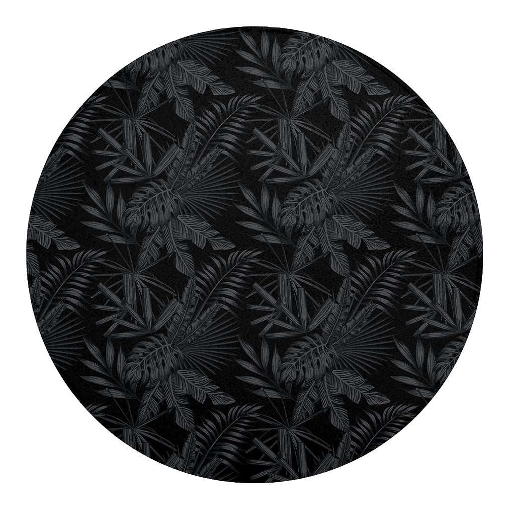 Black Palm Leaf Aloha Pattern Print Round Blanket