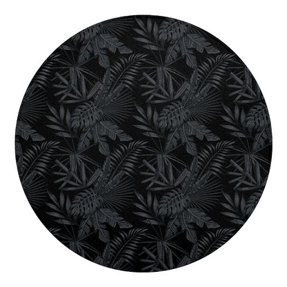 Black Palm Leaf Aloha Pattern Print Round Blanket