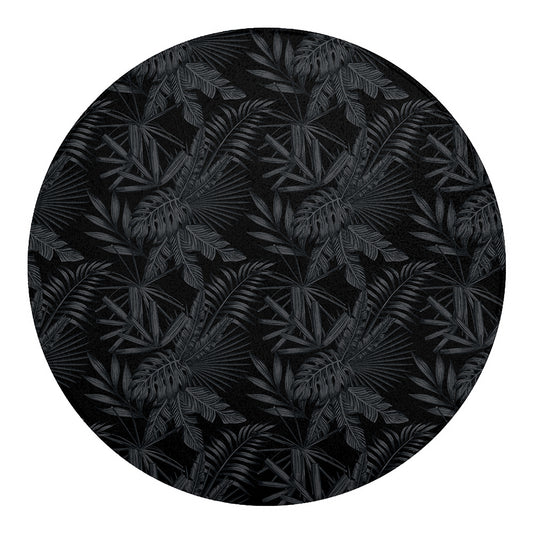 Black Palm Leaf Aloha Pattern Print Round Blanket