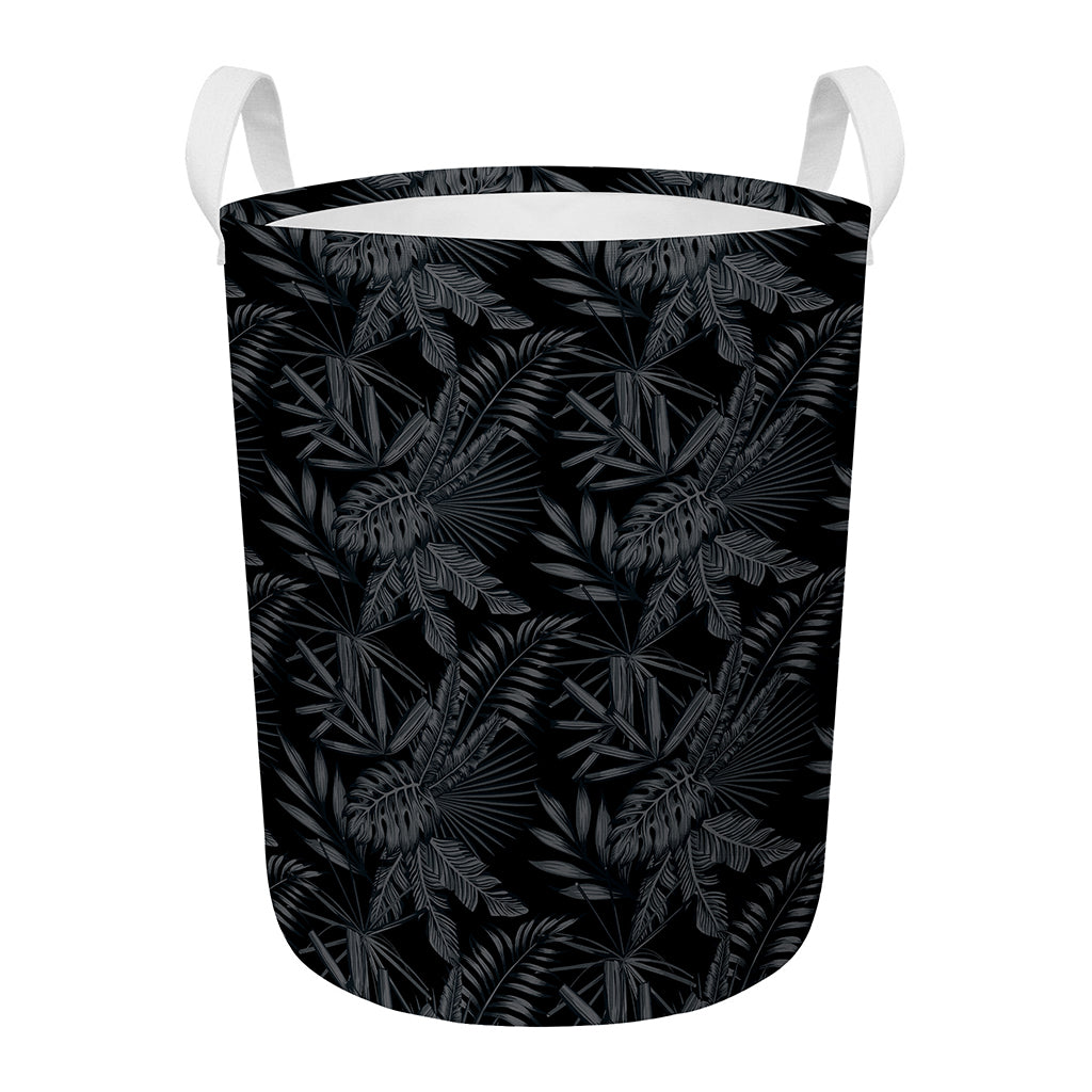 Black Palm Leaf Aloha Pattern Print Round Laundry Basket