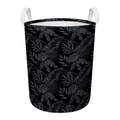 Black Palm Leaf Aloha Pattern Print Round Laundry Basket