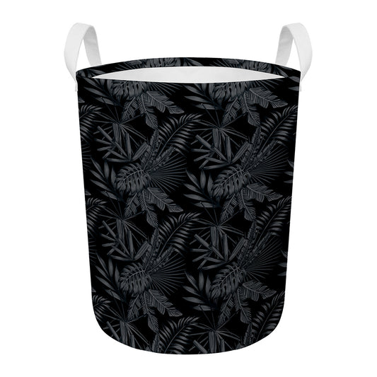 Black Palm Leaf Aloha Pattern Print Round Laundry Basket