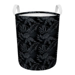 Black Palm Leaf Aloha Pattern Print Round Laundry Basket