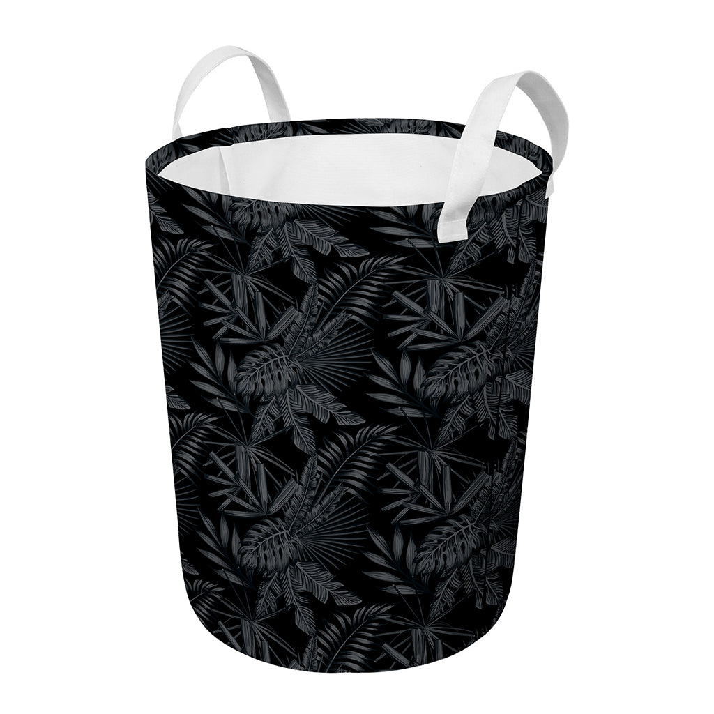 Black Palm Leaf Aloha Pattern Print Round Laundry Basket