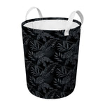 Black Palm Leaf Aloha Pattern Print Round Laundry Basket