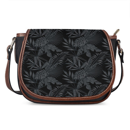 Black Palm Leaf Aloha Pattern Print Saddle Bag