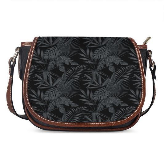 Black Palm Leaf Aloha Pattern Print Saddle Bag