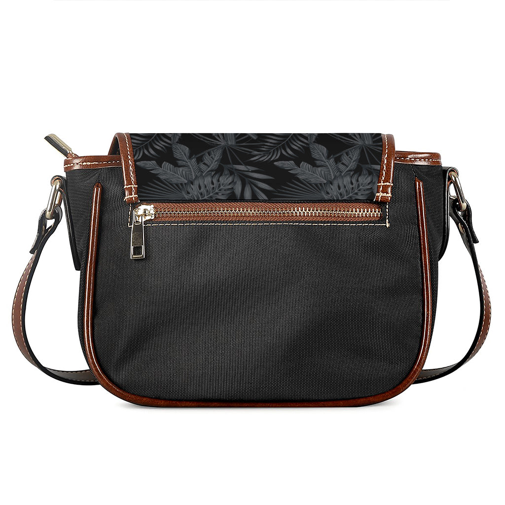 Black Palm Leaf Aloha Pattern Print Saddle Bag