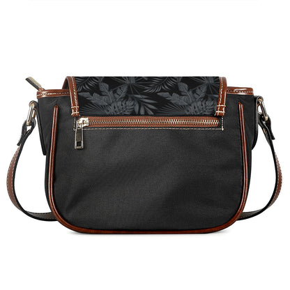 Black Palm Leaf Aloha Pattern Print Saddle Bag
