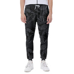 Black Palm Leaf Aloha Pattern Print Scuba Joggers