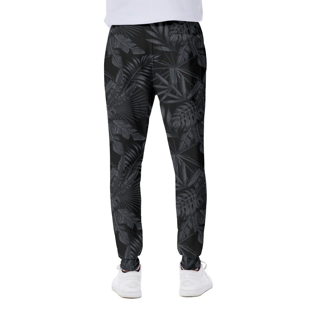 Black Palm Leaf Aloha Pattern Print Scuba Joggers