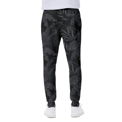 Black Palm Leaf Aloha Pattern Print Scuba Joggers