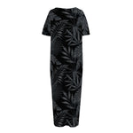 Black Palm Leaf Aloha Pattern Print Short Sleeve Long Nightdress