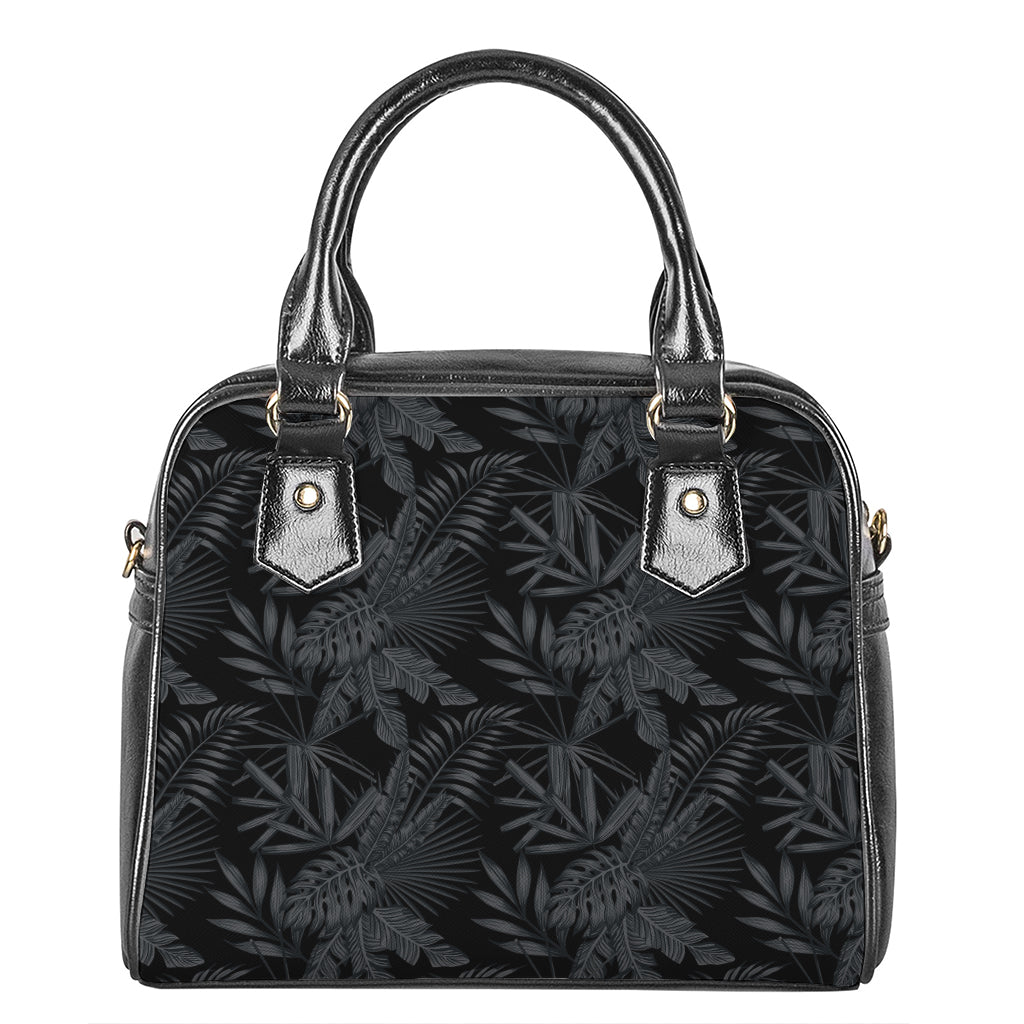 Black Palm Leaf Aloha Pattern Print Shoulder Handbag