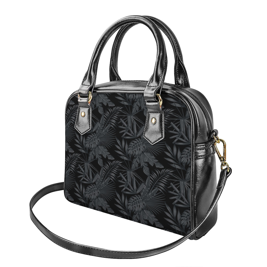 Black Palm Leaf Aloha Pattern Print Shoulder Handbag