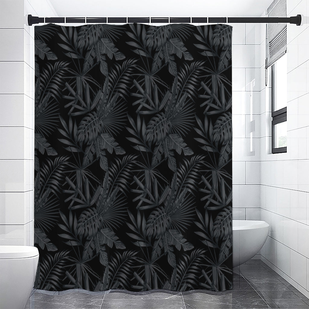 Black Palm Leaf Aloha Pattern Print Shower Curtain