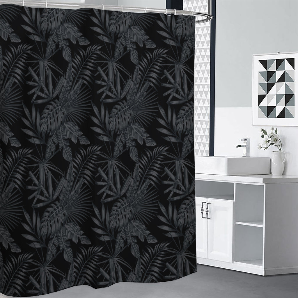 Black Palm Leaf Aloha Pattern Print Shower Curtain