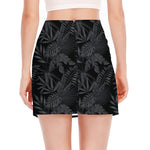 Black Palm Leaf Aloha Pattern Print Side Slit Mini Skirt