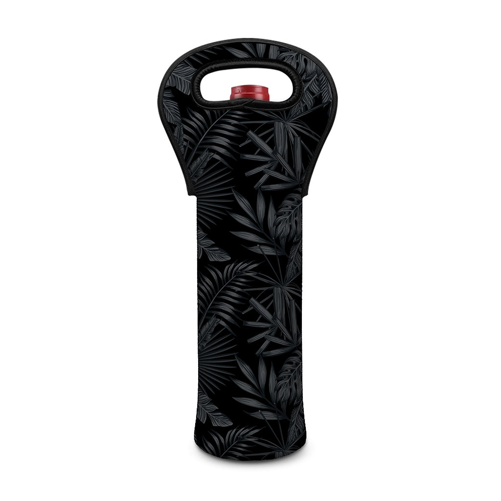 Black Palm Leaf Aloha Pattern Print Single Neoprene Wine Tote