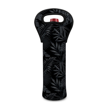Black Palm Leaf Aloha Pattern Print Single Neoprene Wine Tote