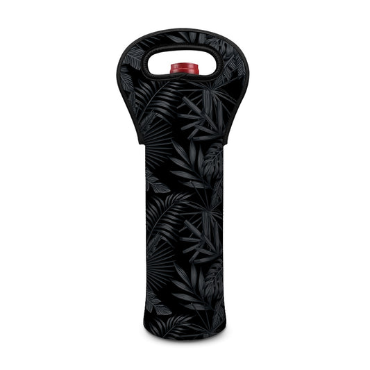Black Palm Leaf Aloha Pattern Print Single Neoprene Wine Tote