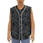 Black Palm Leaf Aloha Pattern Print Sleeveless Baseball Jersey