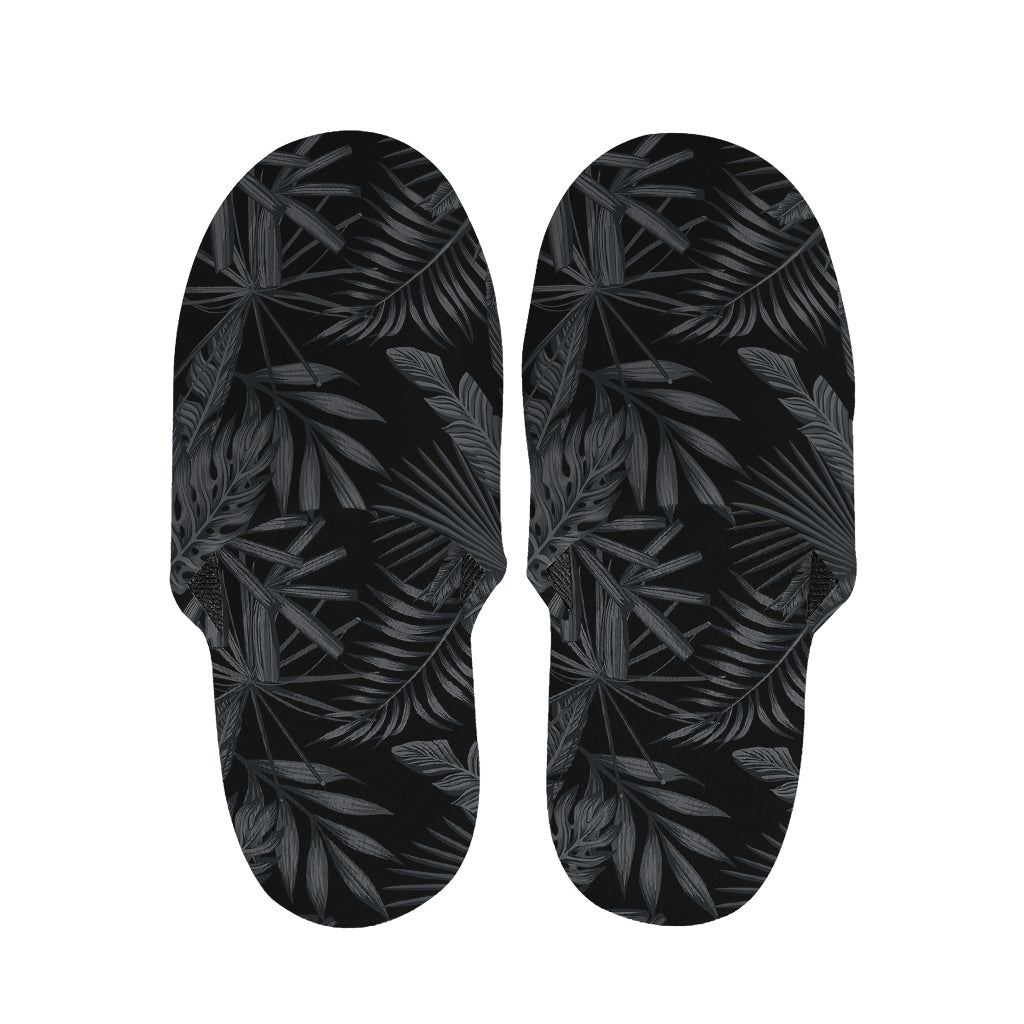 Black Palm Leaf Aloha Pattern Print Slippers