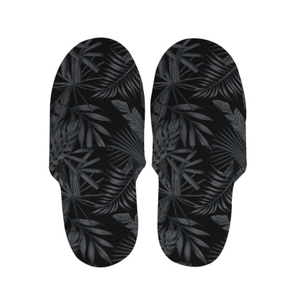 Black Palm Leaf Aloha Pattern Print Slippers