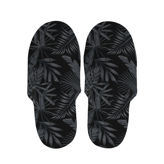 Black Palm Leaf Aloha Pattern Print Slippers