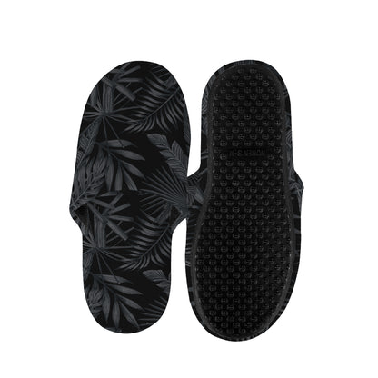 Black Palm Leaf Aloha Pattern Print Slippers