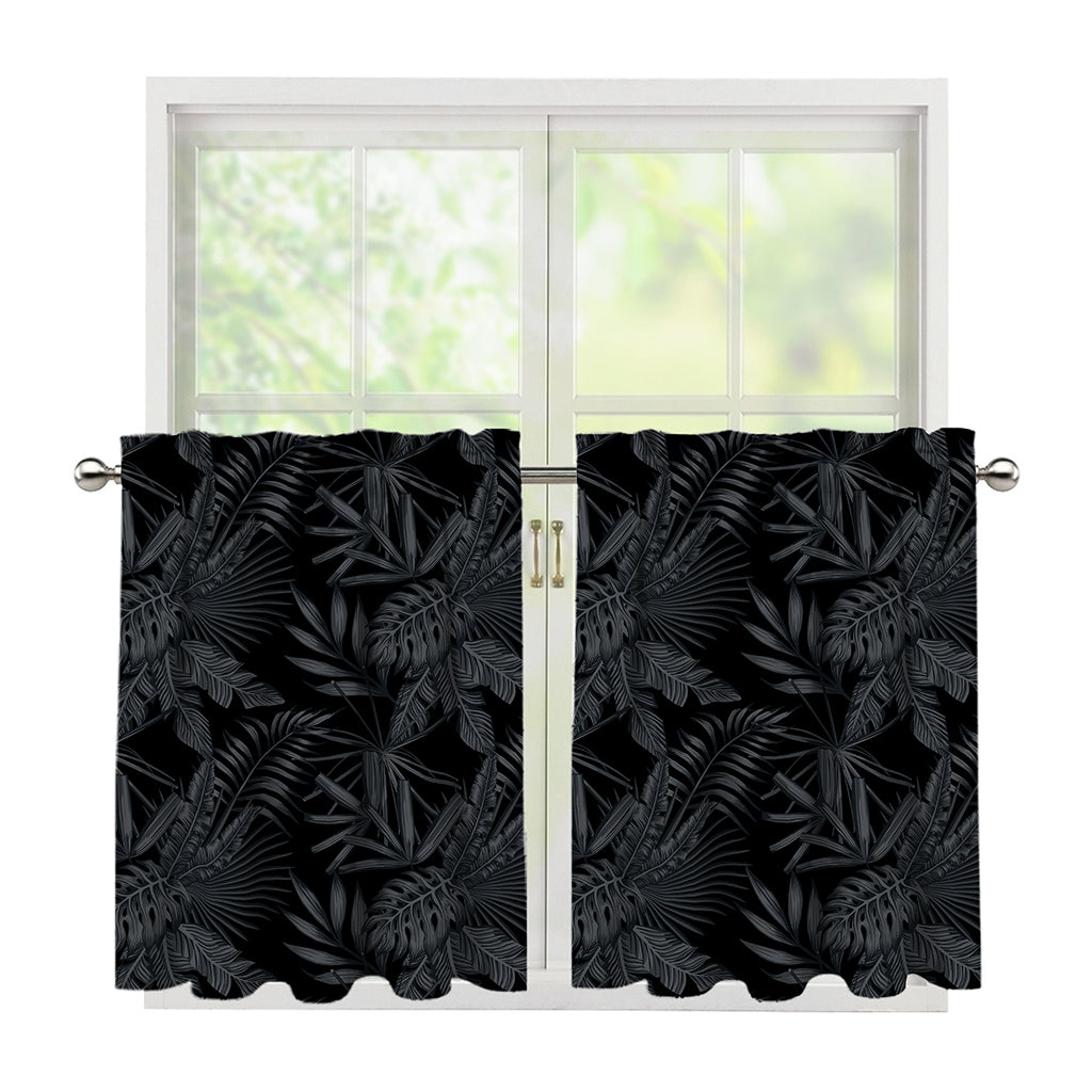 Black Palm Leaf Aloha Pattern Print Tier Curtains