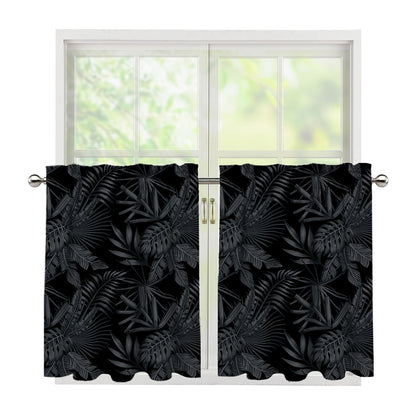 Black Palm Leaf Aloha Pattern Print Tier Curtains