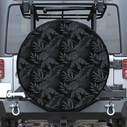 Black Palm Leaf Aloha Pattern Print Tire Cover