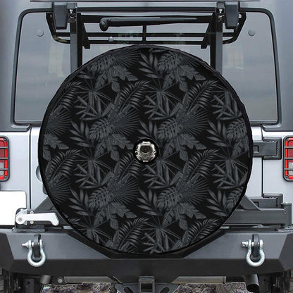 Black Palm Leaf Aloha Pattern Print Tire Cover With Camera Hole