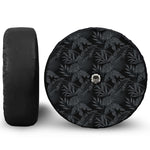 Black Palm Leaf Aloha Pattern Print Tire Cover With Camera Hole