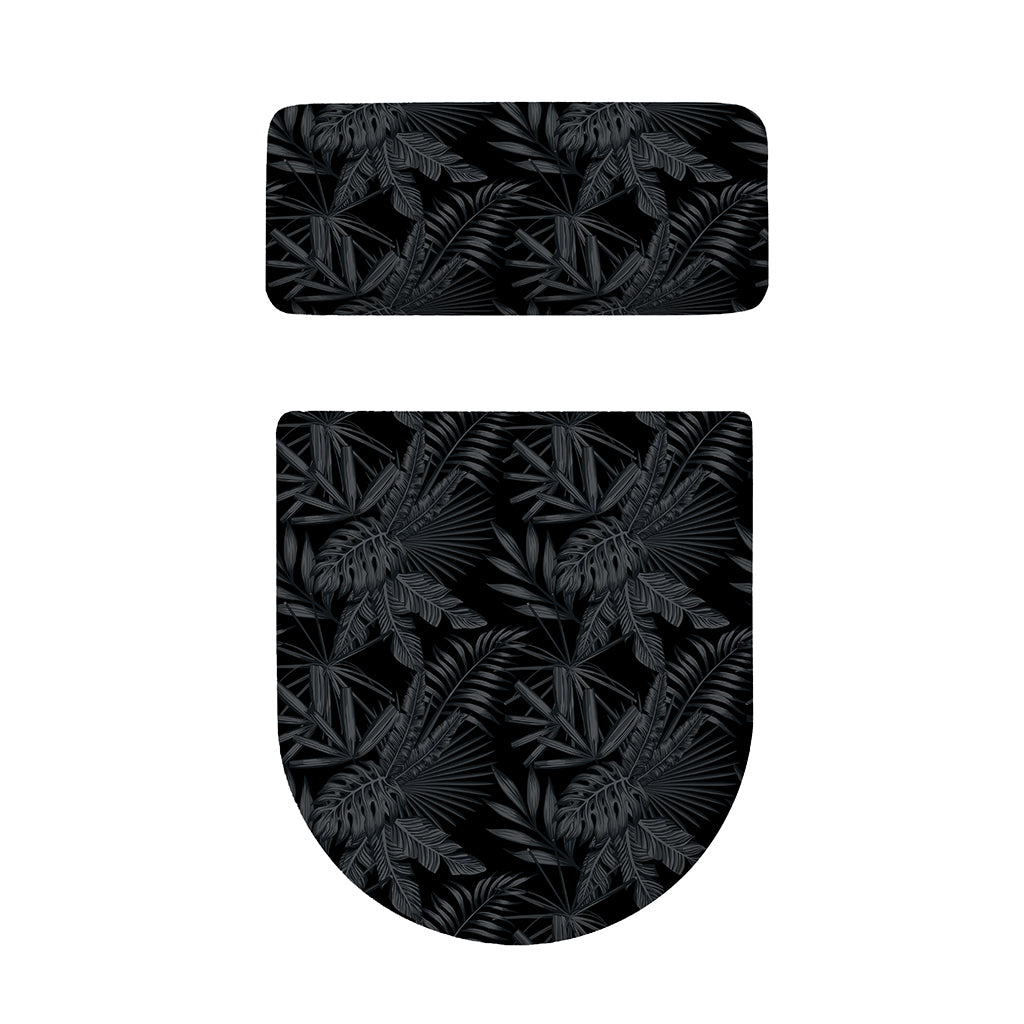 Black Palm Leaf Aloha Pattern Print Toilet Lid And Tank Cover Set