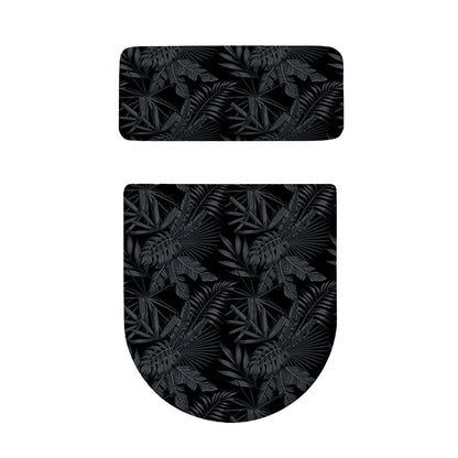 Black Palm Leaf Aloha Pattern Print Toilet Lid And Tank Cover Set