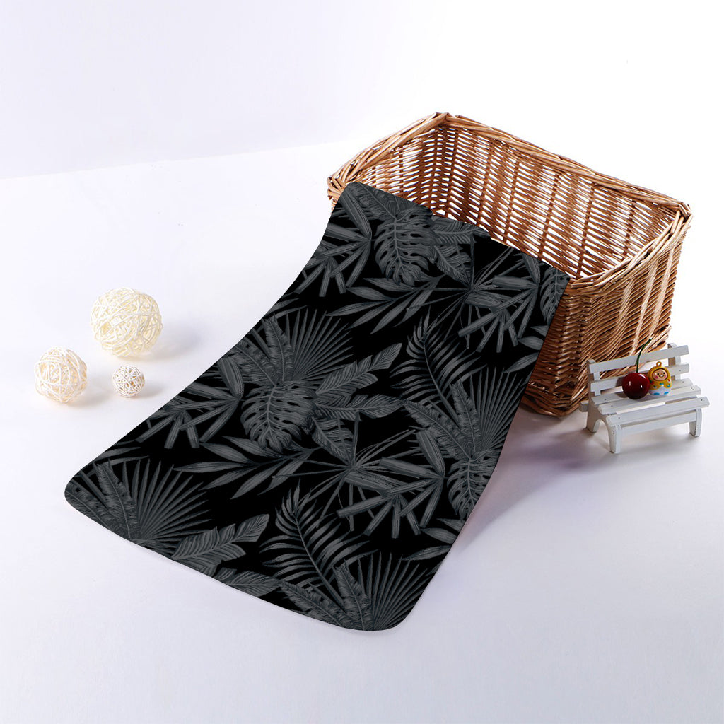 Black Palm Leaf Aloha Pattern Print Towel