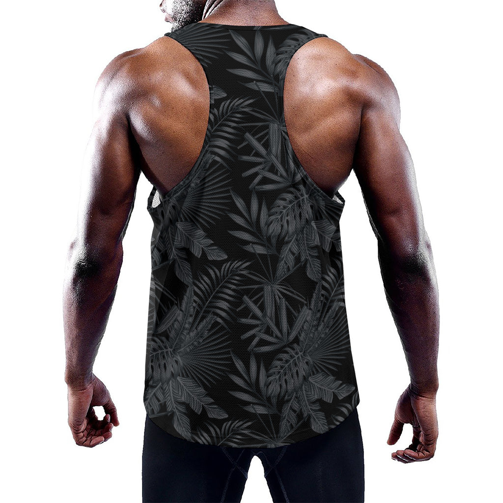 Black Palm Leaf Aloha Pattern Print Training Tank Top