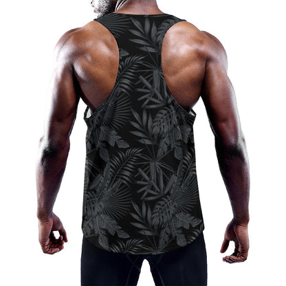 Black Palm Leaf Aloha Pattern Print Training Tank Top