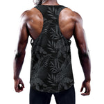 Black Palm Leaf Aloha Pattern Print Training Tank Top