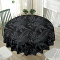 Black Palm Leaf Aloha Pattern Print Waterproof Round Tablecloth