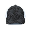 Black Palm Leaf Aloha Pattern Print White Mesh Trucker Hat