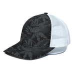 Black Palm Leaf Aloha Pattern Print White Mesh Trucker Cap