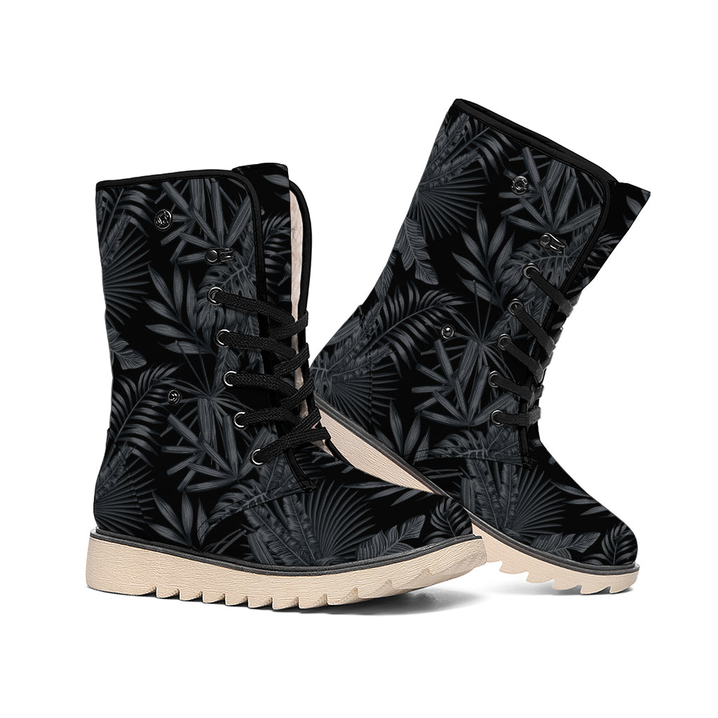 Black Palm Leaf Aloha Pattern Print Winter Boots